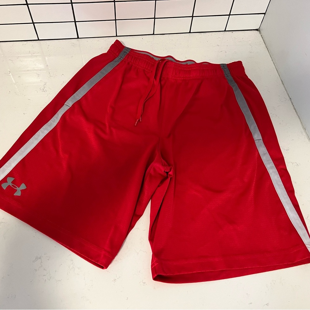 Under Armour Red Athletic Shorts with Gray Accents